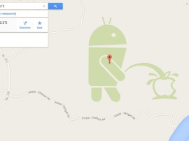 Yes, there really is a giant Android robot urinating on the Apple logo in Google Maps