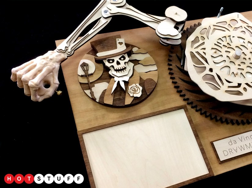 Drawmaton is a Da Vinci-inspired programmable  wooden robot that can draw