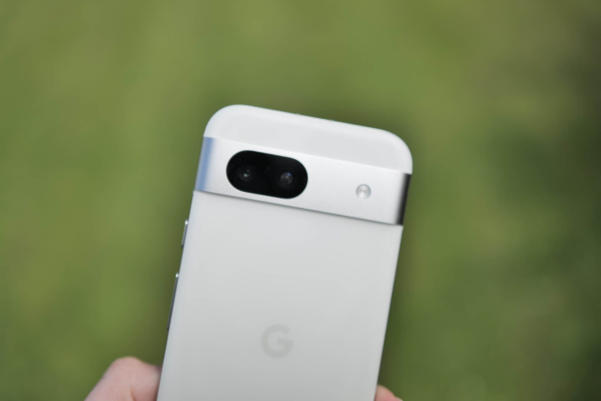 Google Pixel 8a review image showing phone back in hand