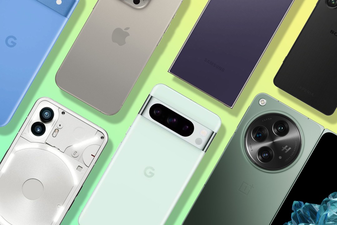 Lead image for best smartphones round-up, featuring the Samsung Galaxy S24, Google Pixel 8 and Apple iPhone 15