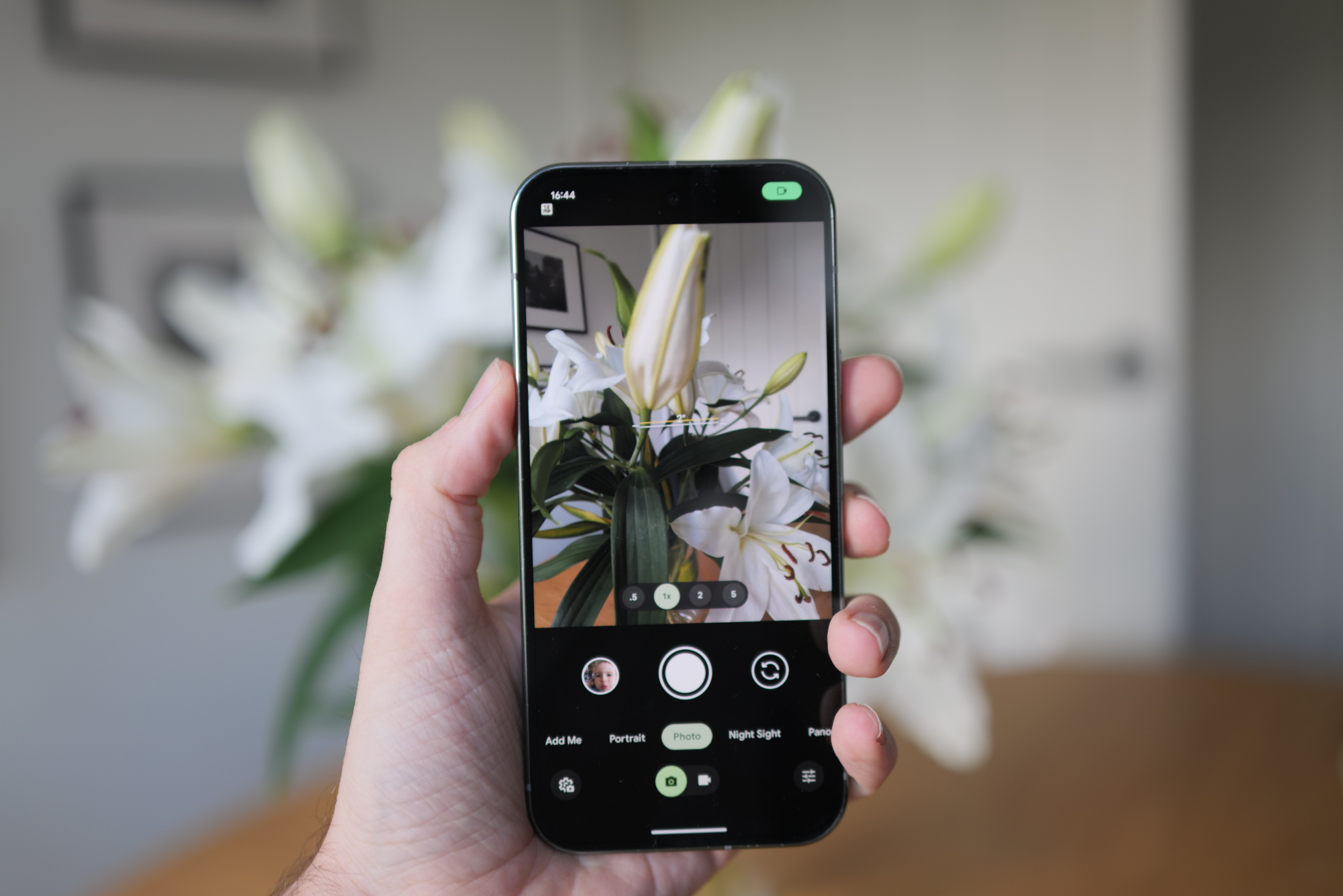 Google Pixel 9 Pro in hand with camera app open