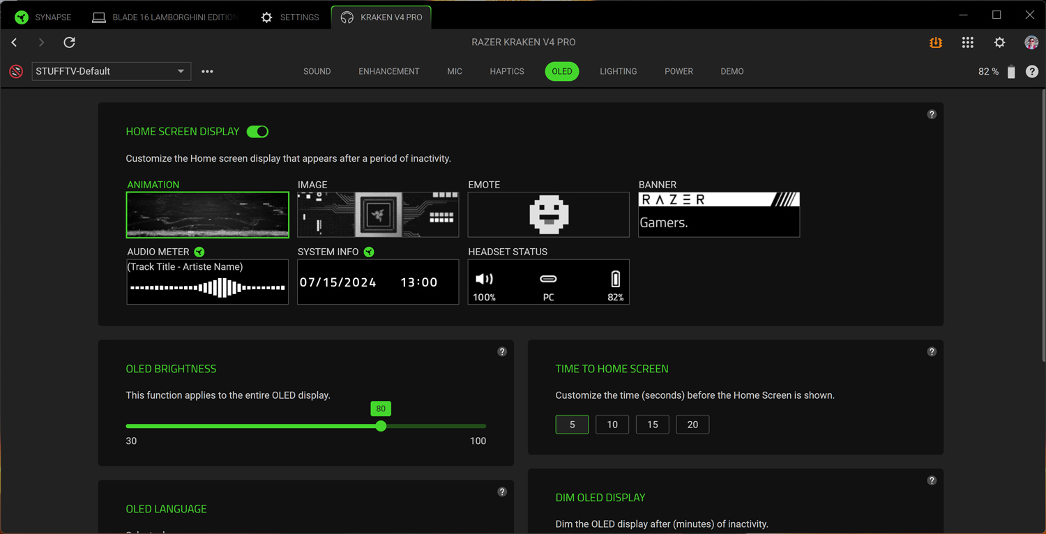 Razer Kraken V4 Pro review Synapse OLED settings