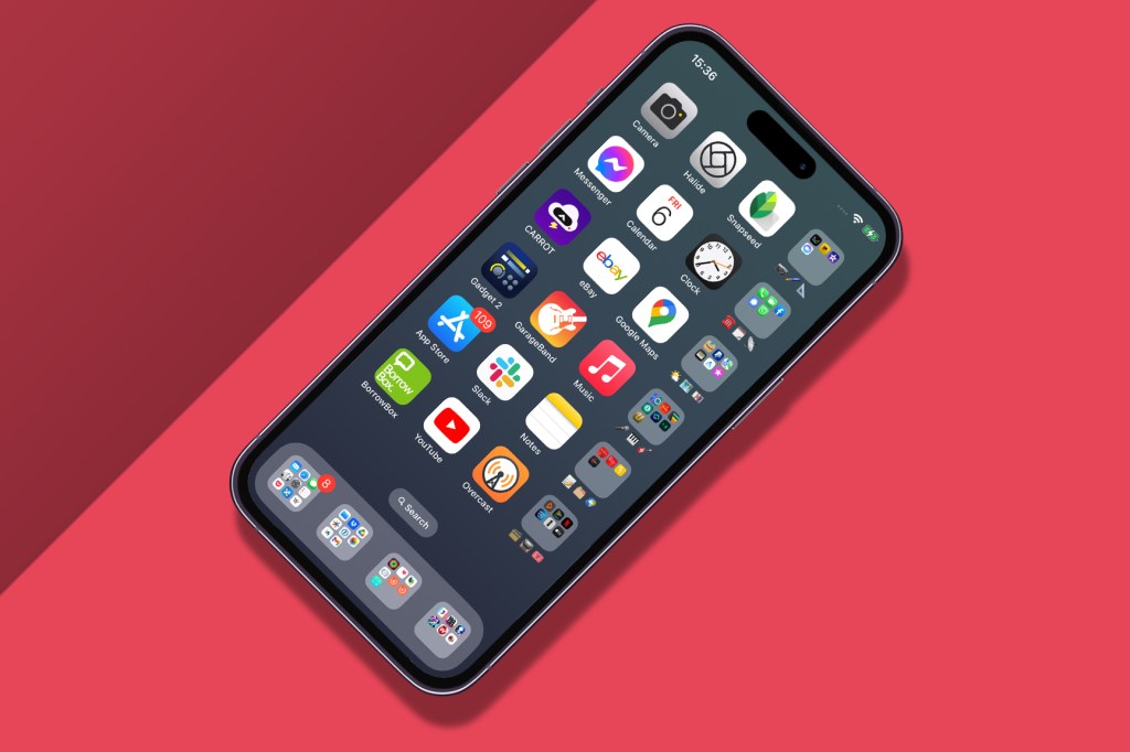 iOS 18 Home Screen with loads of icons and folders