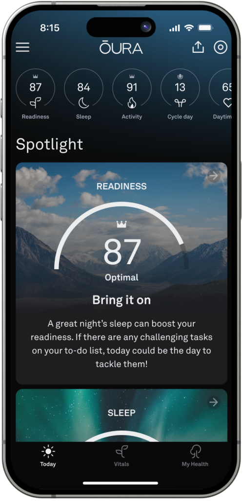 Oura app Spotlight view