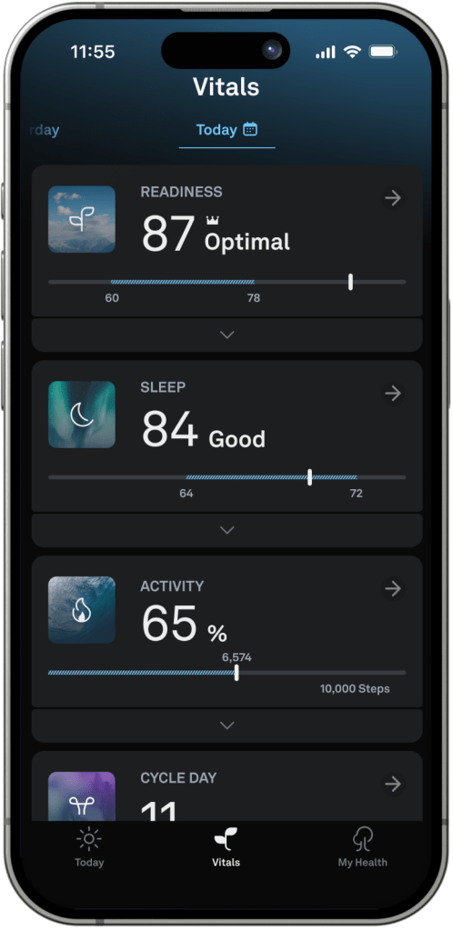 Oura app Vitals view