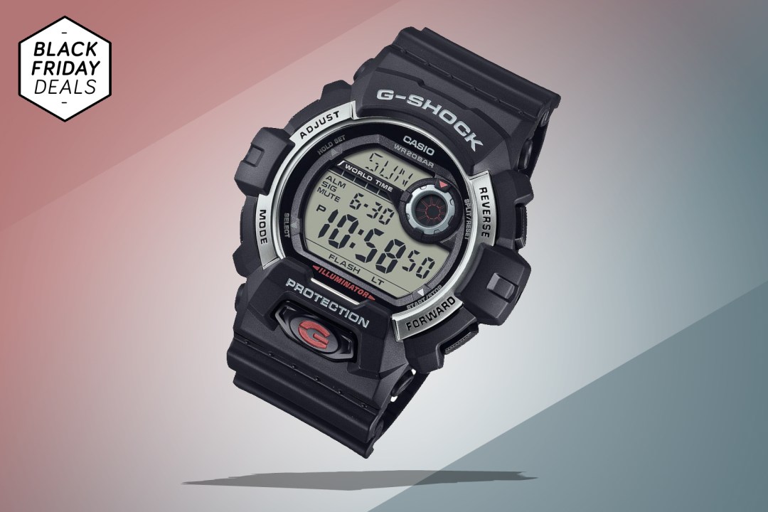 G-Shock Black Friday deal on pink and grey background