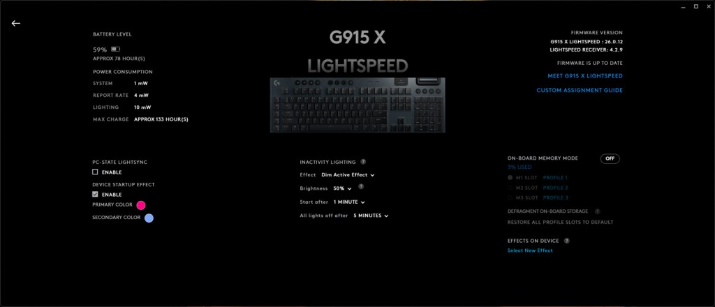 Logitech G915 X Lightspeed app settings