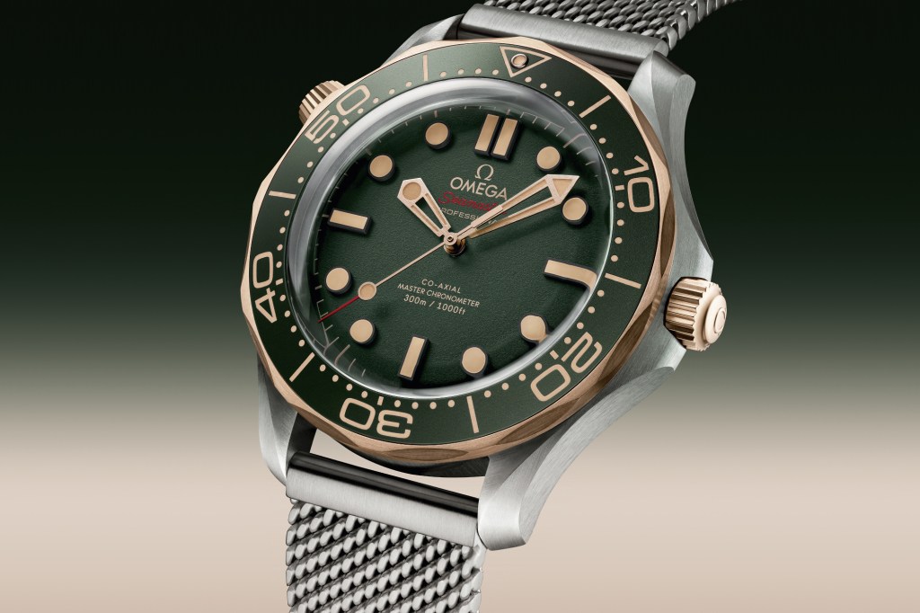 Omega Seamaster Titanium and Bronze Gold on green background