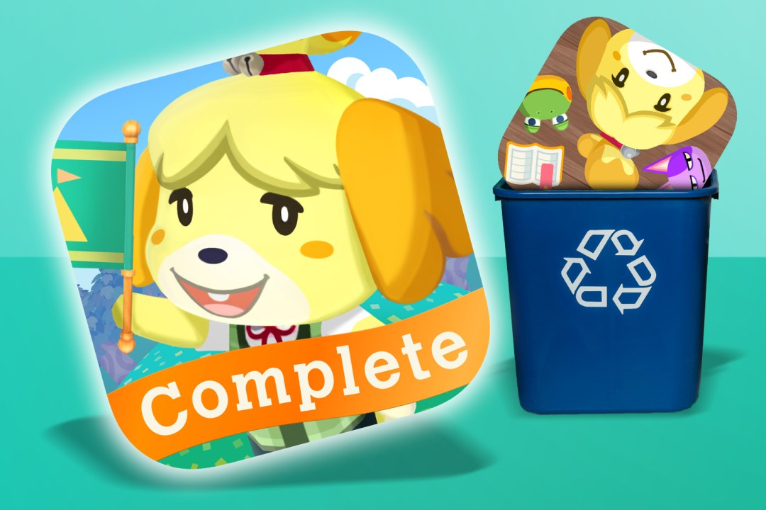 Animal Crossing in a bin and the new version all shiny in front of it