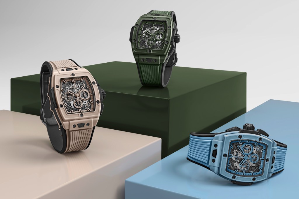 Hublot Spirit of Big Bang Chrono on colourful plinths