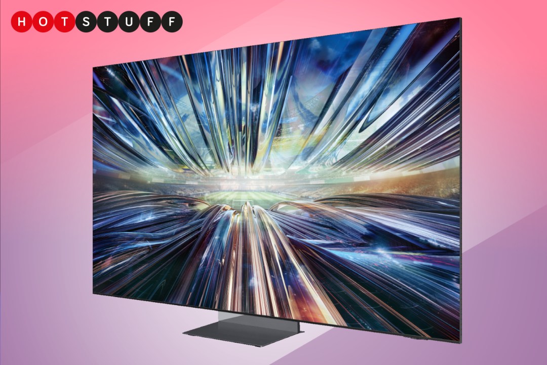 Samsung Neo QLED on pink and purple background