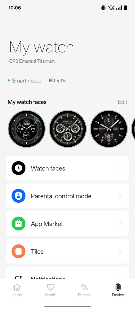 OnePlus Watch 3 Ohealth app device settings