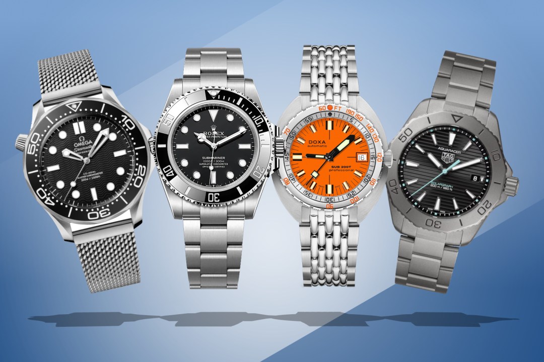 Collection of the best dive watches on a blue background